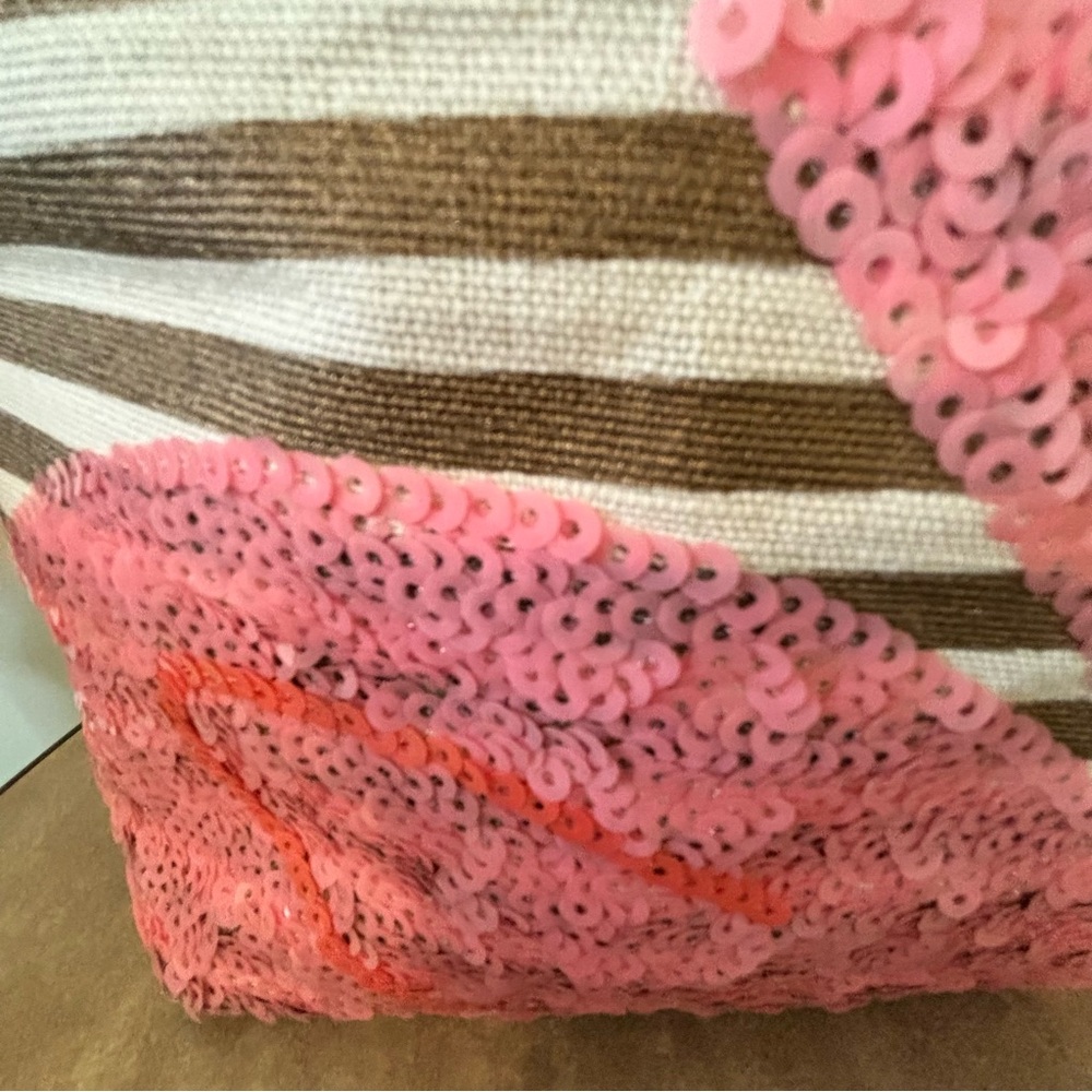 Mud Pie Signature Pink Sequin Flamingo Stripe small Tote Bag - Picture 5 of 7